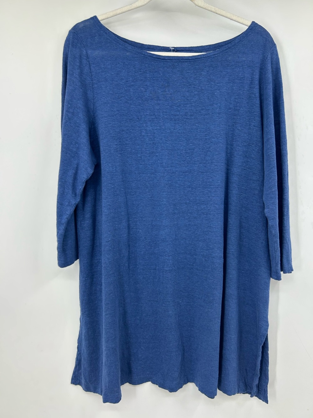 Eileen Fisher Blue Organic Linen Tunic‎ Top  3/4 Sleeve Size Large